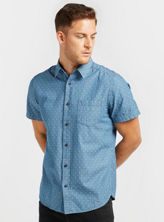 Printed Short Sleeves Shirt with Chest Pocket and Button Closure