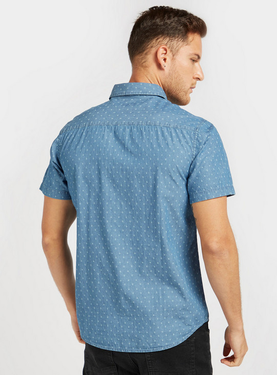 Printed Short Sleeves Shirt with Chest Pocket and Button Closure