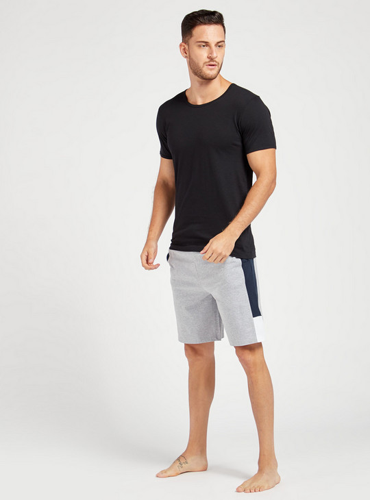 Solid Tape Detail Lounge Shorts with Pockets and Drawstring