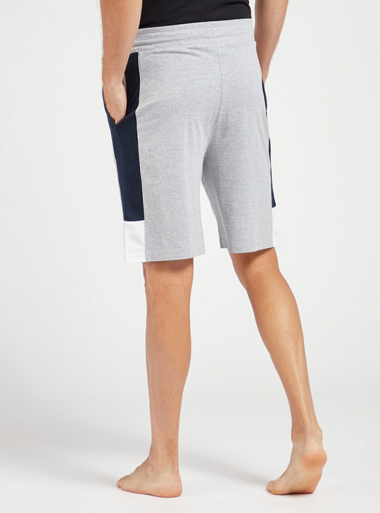 Solid Tape Detail Lounge Shorts with Pockets and Drawstring