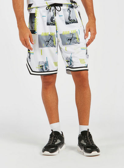 All-Over Printed Shorts with Drawstring Closure
