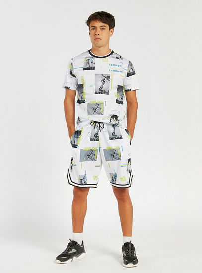 All-Over Print T-shirt with Short Sleeves and Crew Neck