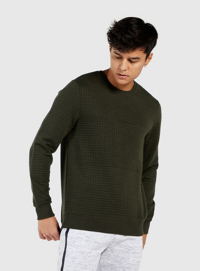 Textured Sweatshirt with Round Neck and Long Sleeves