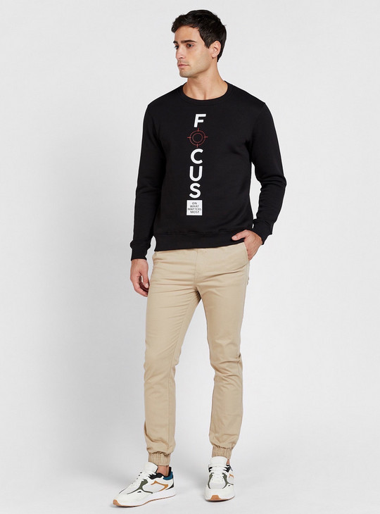 Slogan Print Crew Neck Sweatshirt with Long Sleeves