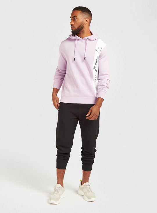 Typographic Print Sweatshirt with Long Sleeves and Hood