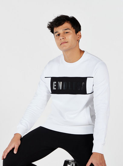Text Print Sweatshirt with Round Neck and Long Sleeves