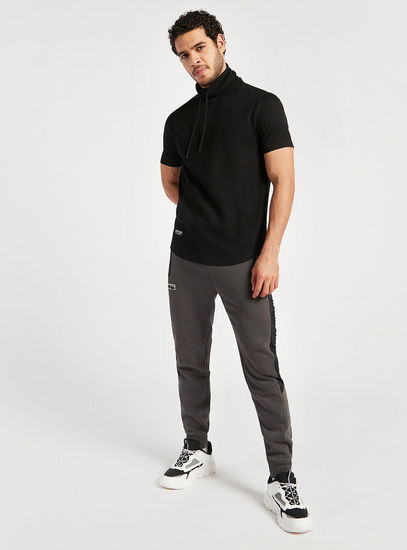 Text Embossed Side Panel Jog Pants with Drawstring Closure