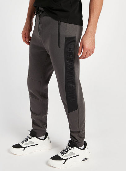 Text Embossed Side Panel Jog Pants with Drawstring Closure