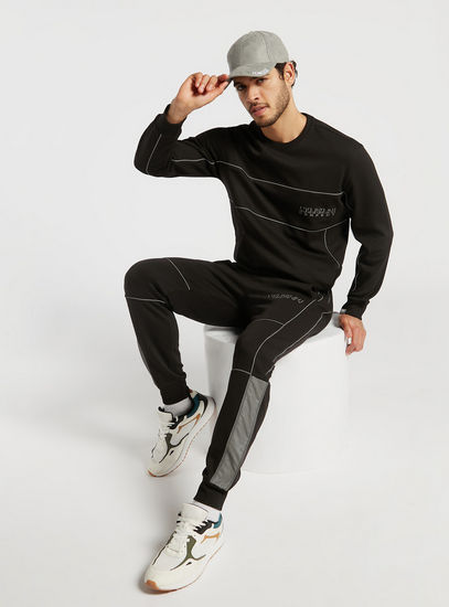 Solid Joggers with Reflective Piping Detail and Drawstring Closure