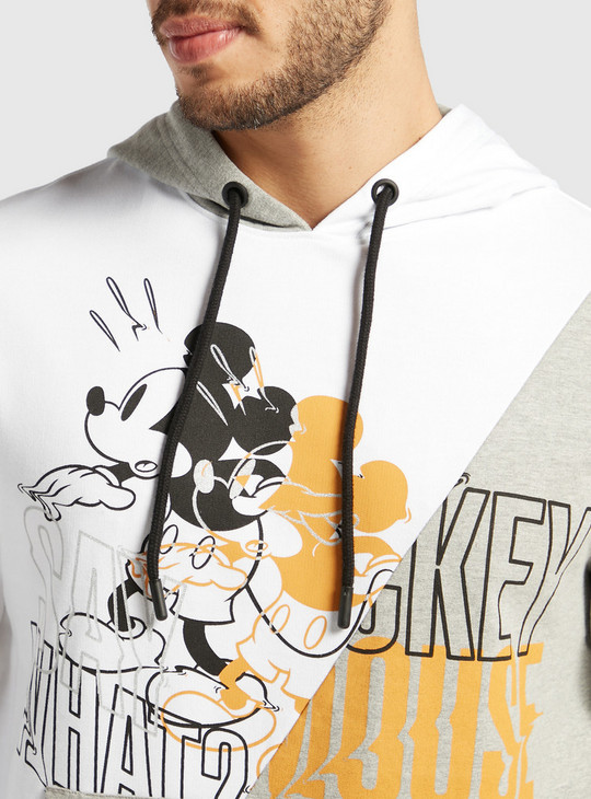 Mickey Mouse Print Hooded Sweatshirt with Long Sleeves and Panel Detail