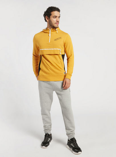 Typographic Print Hooded Sweatshirt with Zip Detail and Long Sleeves