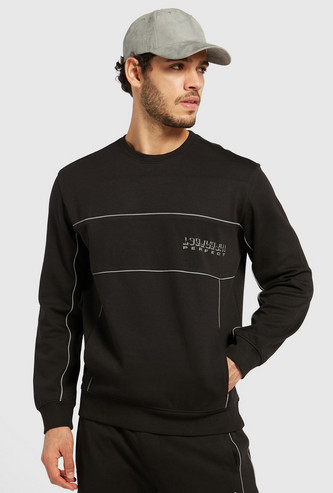 Solid Sweatshirt with Reflective Piping Detail and Long Sleeves