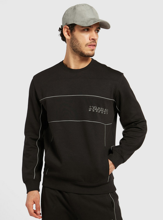 Solid Sweatshirt with Reflective Piping Detail and Long Sleeves