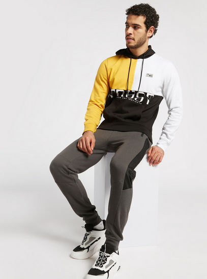 Colour Block Hooded Sweatshirt with Long Sleeves and Pockets