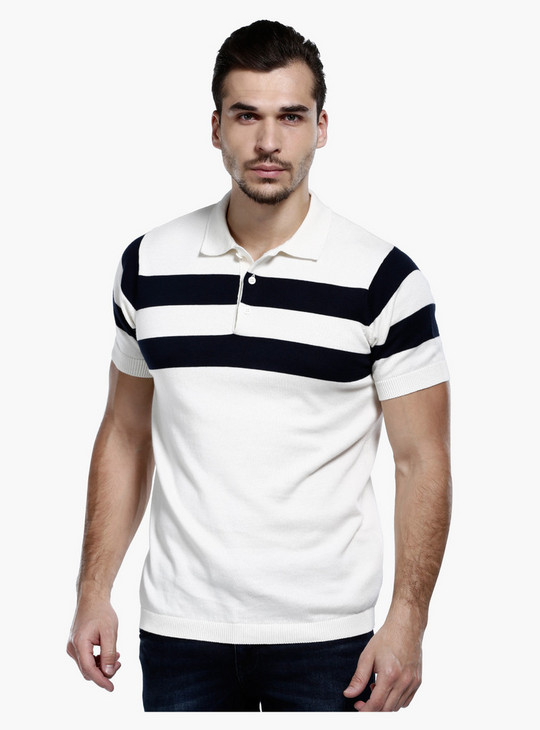 Shop Printed T-Shirt with Polo Neck and Short Sleeves in Regular Fit ...