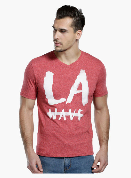 Shop Printed T-Shirt with V-Neck and Short Sleeves Online | Max UAE
