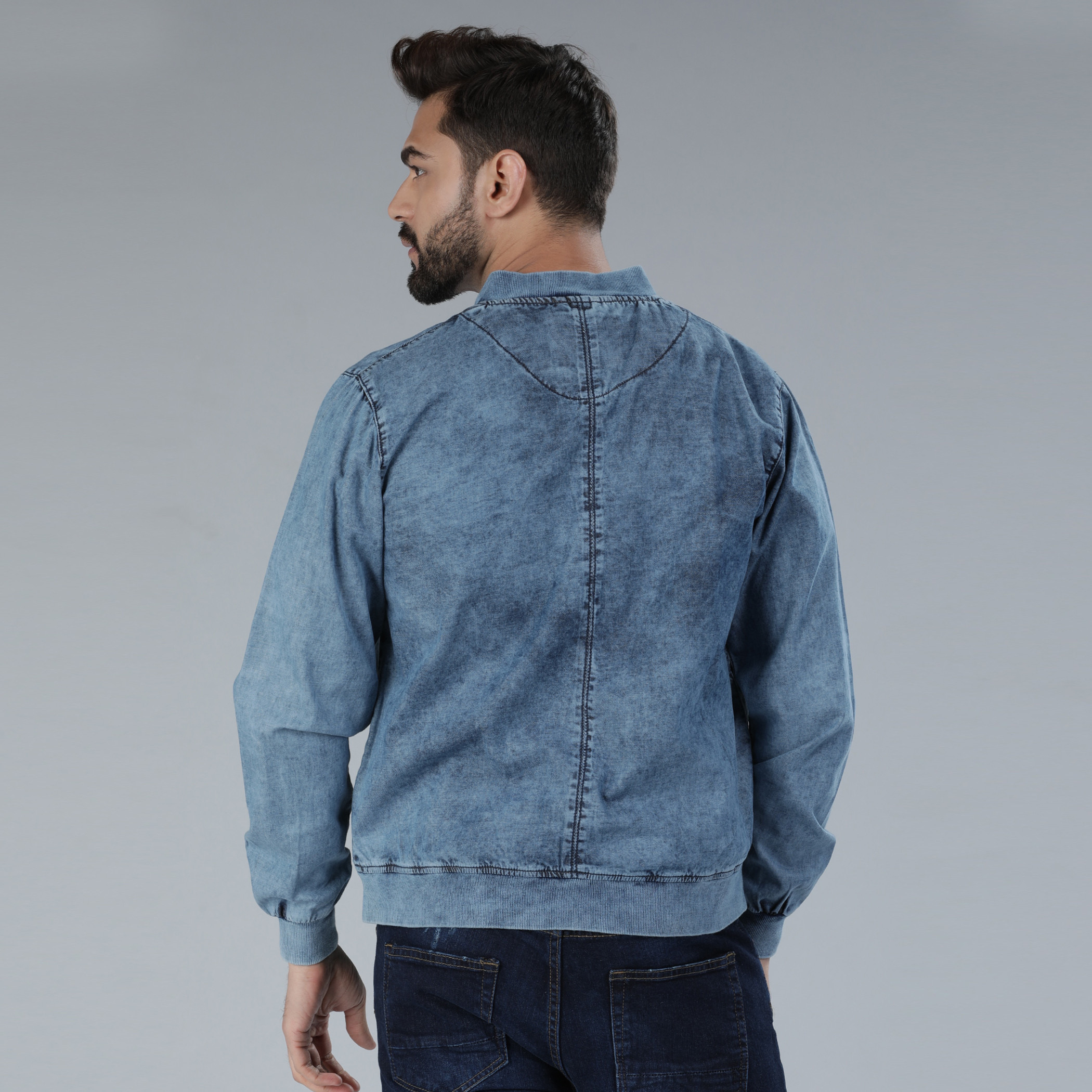 Long grey hot sale denim jacket