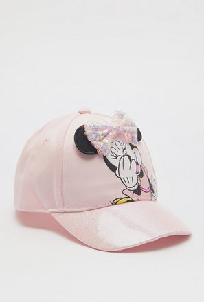 Minnie Mouse Print Baseball Cap with Bow Applique