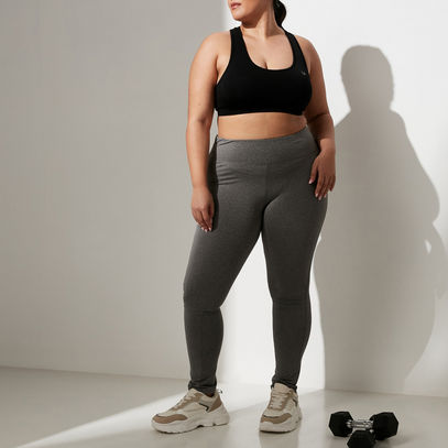 Solid Quick Dry Leggings in Slim Fit with Elasticised Waistband--image-1