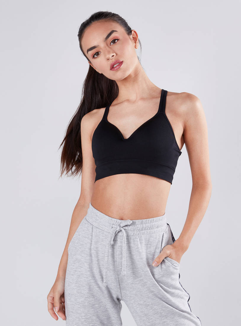 Shop Plain Sports Bra with Hook and Eye Closure Online