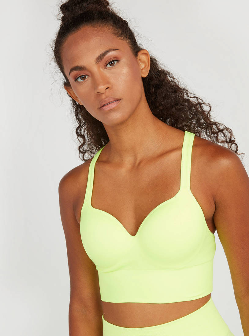 Shop Solid Sports Bra with Criss Cross Back Strap Online