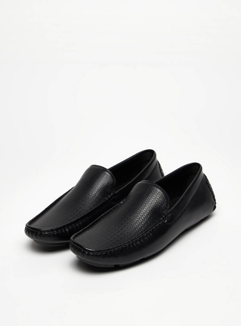 Textured Slip-On Loafers-Casual Shoes-image-1