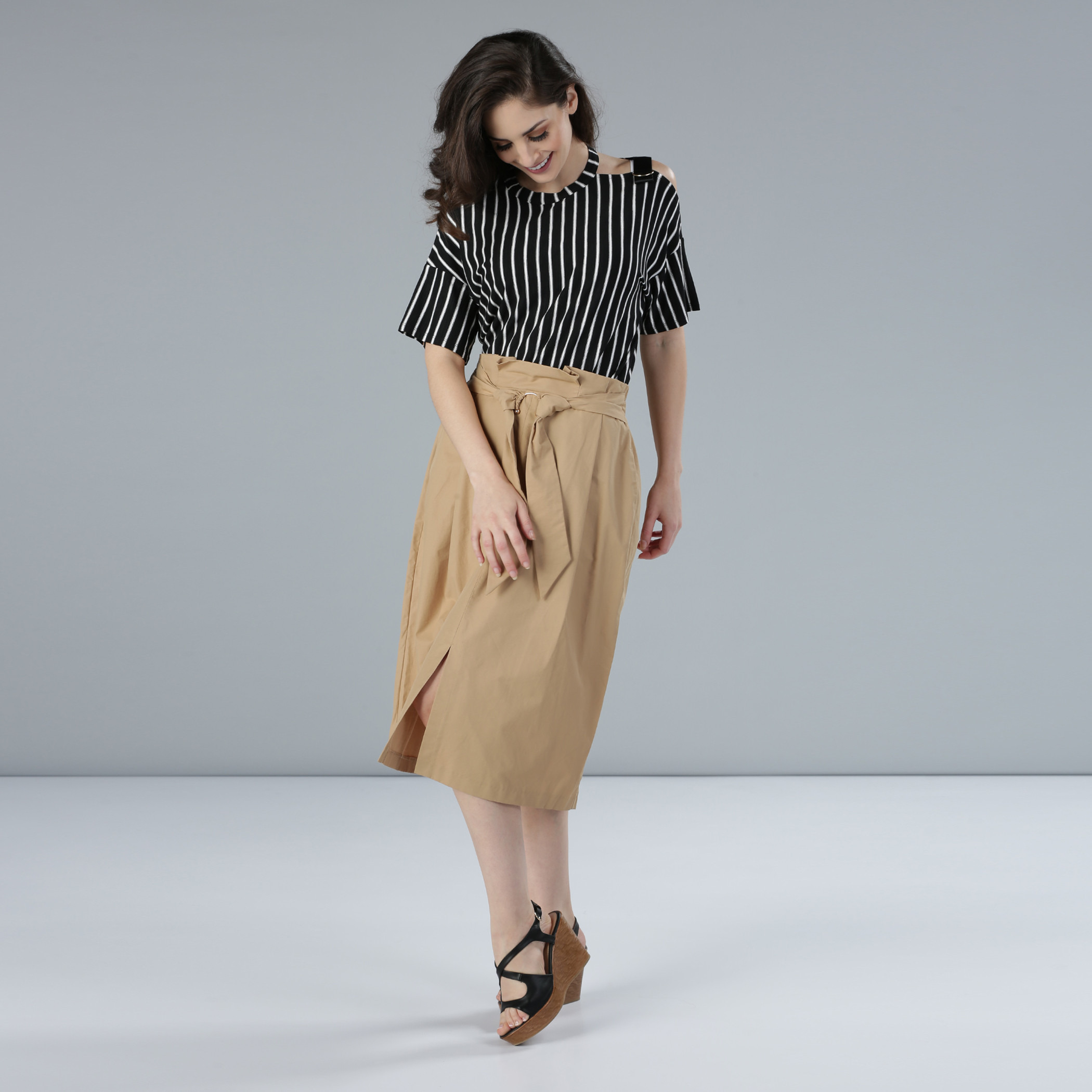 Paper bag shop skirt midi