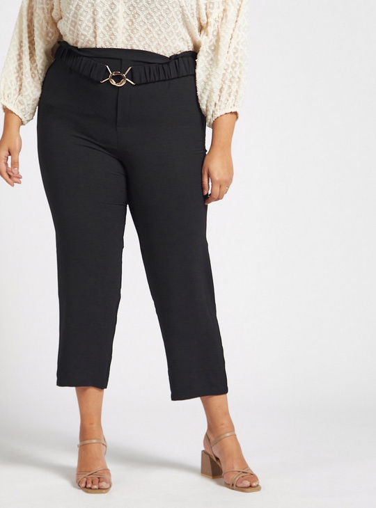 Chain Belted Cropped Pants with Elasticised Waistband