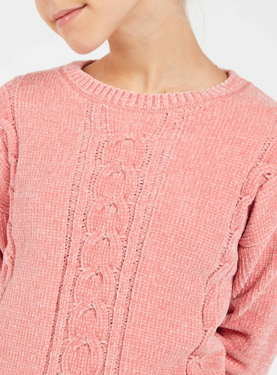 Textured Round Neck Sweater with Long Sleeves
