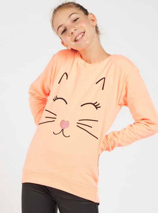 Printed Round Neck Sweatshirt with Long Sleeves