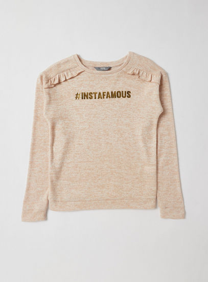 Text Foil Print T-shirt and Full-Length Pyjama Set