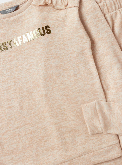 Text Foil Print T-shirt and Full-Length Pyjama Set