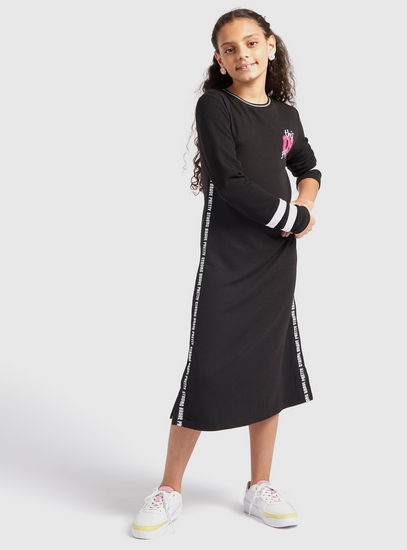 Solid Midi Dress with Long Sleeves