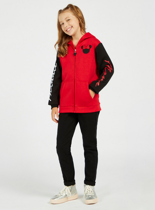 Minnie Mouse Print Zip Through Jacket with Long Sleeves and Hood