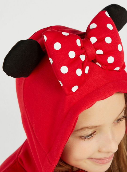 Minnie Mouse Print Zip Through Jacket with Long Sleeves and Hood