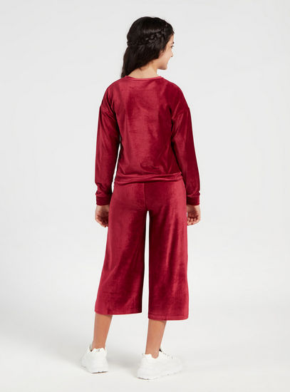 Solid Velour T-shirt and Cropped Pants Set