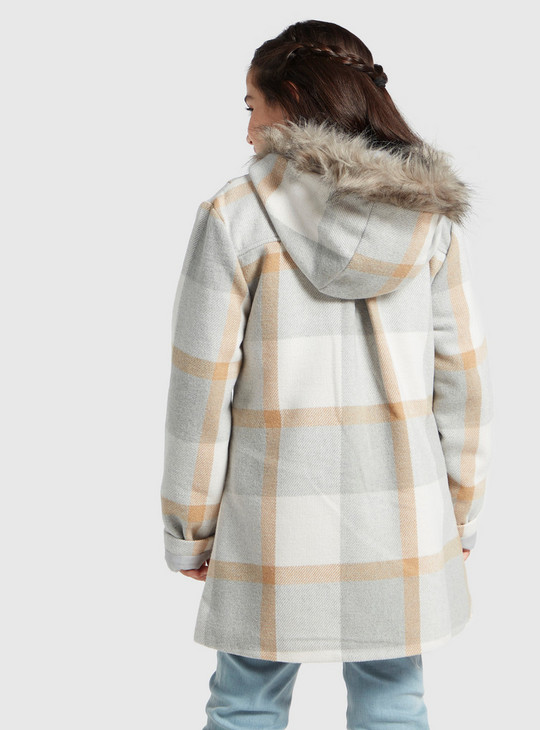 Checked Duffle Coat with Long Sleeves and Hood