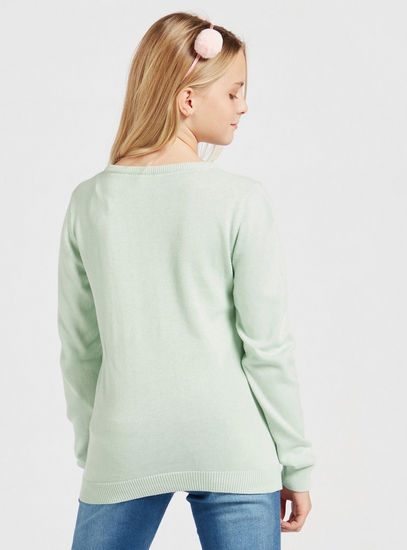 Unicorn Embellished Sweater with Round Neck and Long Sleeves