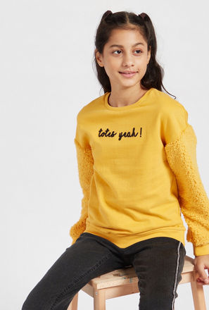 Textured Sweatshirt with Long Sleeves and Embroidered Detail