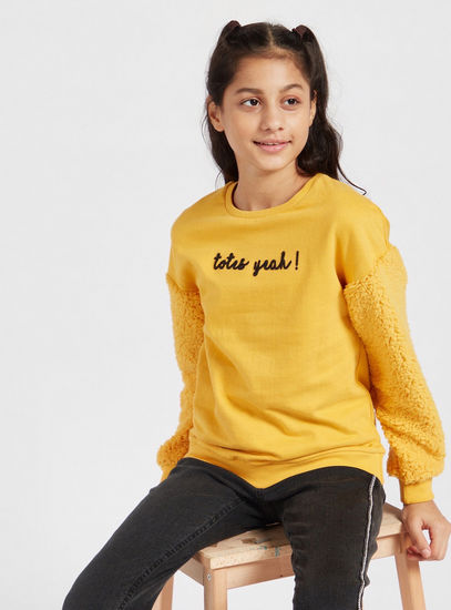 Textured Sweatshirt with Long Sleeves and Embroidered Detail