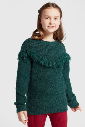 Fringe Detail Sweater with Long Sleeves