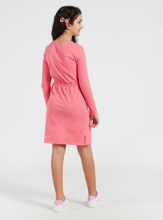 Printed Knee Length Dress with Long Sleeves