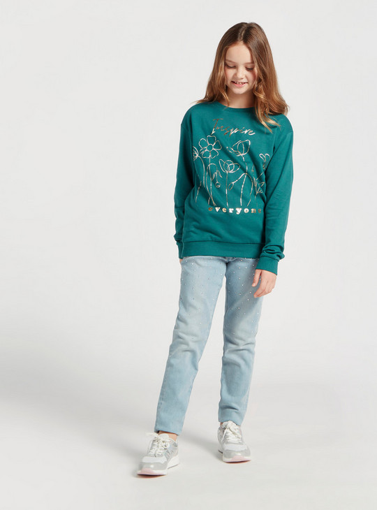 Graphic Sweatshirt with Round Neck and Long Sleeves
