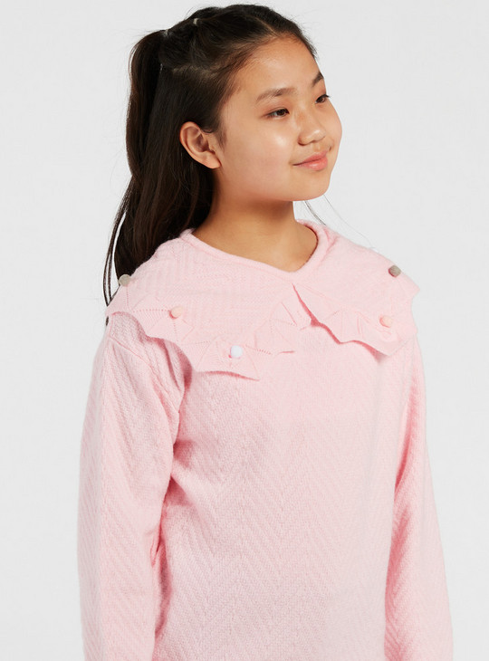 Textured Sweater with Long Sleeves and Peter Pan Collar