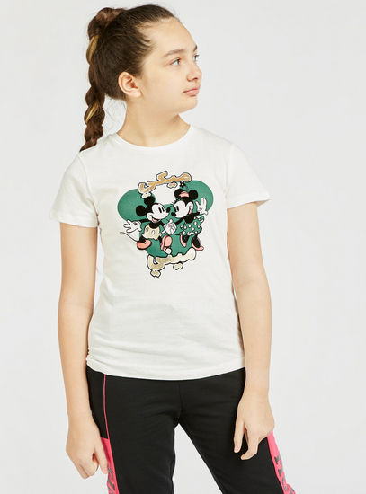 Mickey and Minnie Mouse Print T-shirt with Cap Sleeves