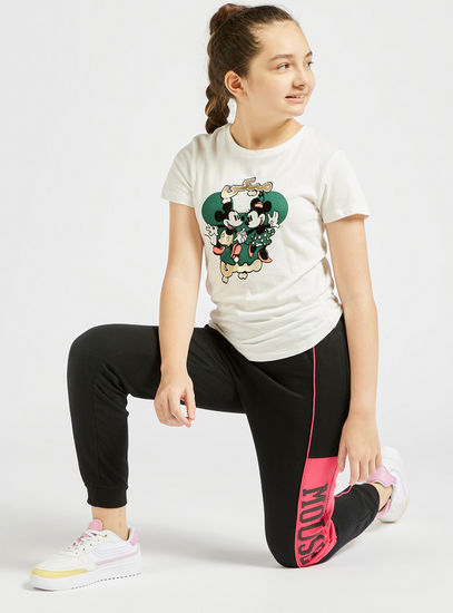 Mickey and Minnie Mouse Print T-shirt with Cap Sleeves