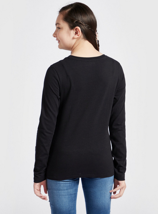 Solid BCI Cotton T-shirt with Long Sleeves and Lace Pocket Detail