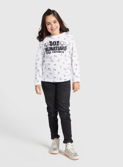 All-Over 101 Dalmatians Print T-shirt with Round Neck and Long Sleeves