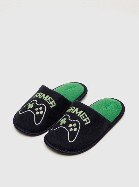Embroidered Slip-On Bedroom Slide Slippers