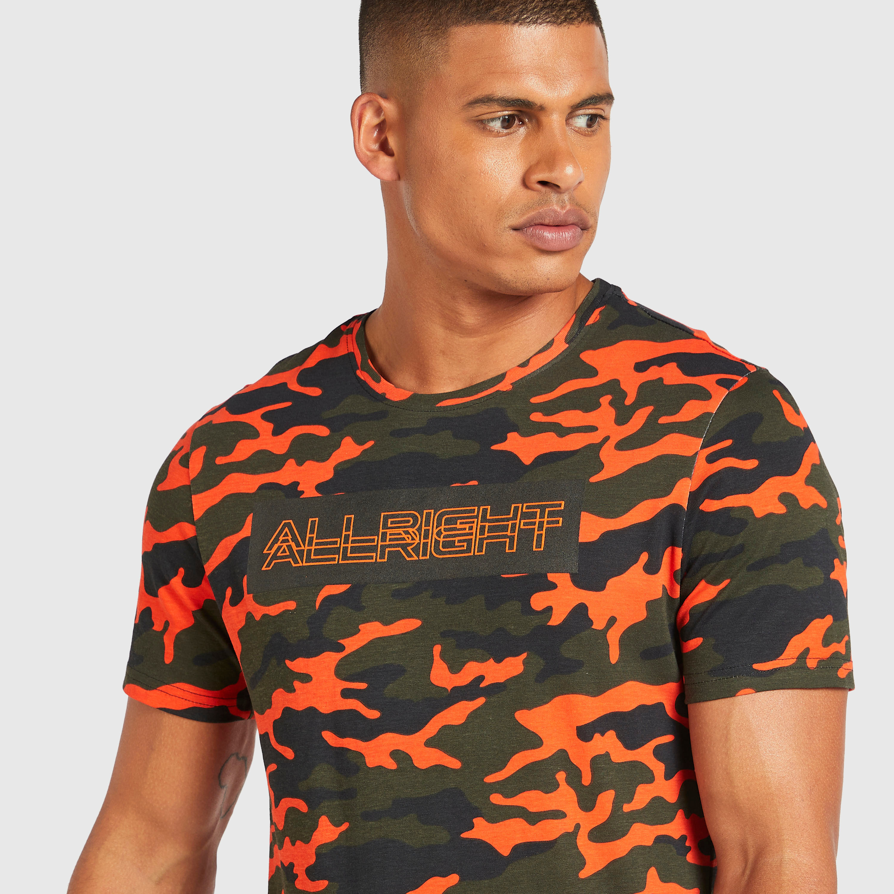 Shop Camo Print Longline T shirt with Round Neck and Short Sleeves Online Max Oman